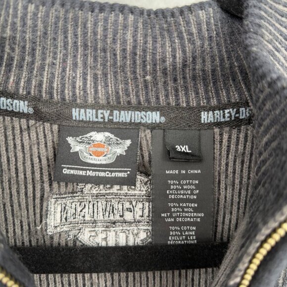 Harley Davidson Mens Wool Quarter Zip Pullover Size 3XL Gray Ribbed Knit Warm - Picture 7 of 11